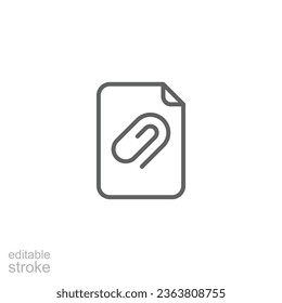 File attachment icon. Simple outline style. Paper clip, attach document, fastener, upload attachments, office concept. Thin line symbol. Vector isolated on white background. Editable stroke EPS.