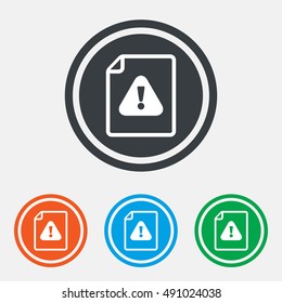 File attention sign icon. Exclamation mark. Hazard warning symbol. Graphic design web element. Flat file attention symbol on the round button. Vector