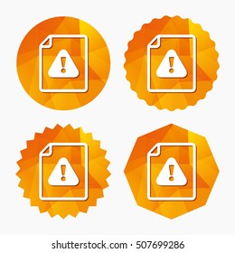 File attention sign icon. Exclamation mark.
