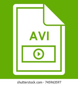 File AVI icon white isolated on green background. Vector illustration