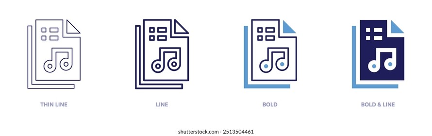 Icono de copia de seguridad de archivos en 4 estilos diferentes. Línea delgada, línea, negrita y línea negrita. Estilo duotono. Trazo editable.