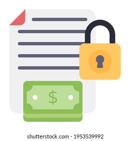 File with banknote and padlock, financial document security icon