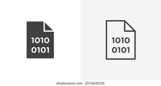 File Binary icon set in black flat solid and outlined style.