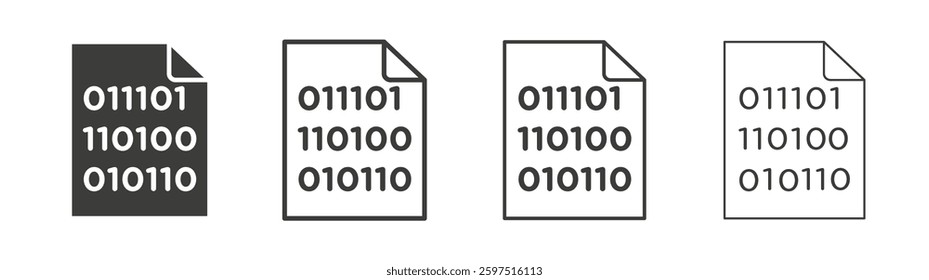 File Binary vector icon set in black and white color.