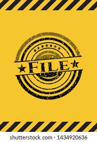 File black grunge emblem inside yellow warning sign. Vector Illustration. Detailed.