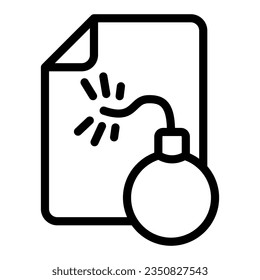 File and bomb line icon, web security concept, Email Virus sign on white background, Bomb hacking document icon in outline style mobile concept web design. Vector graphics.