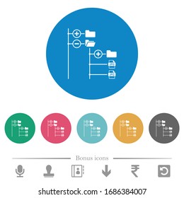 Navegador de archivos con archivos jpg iconos blancos planos en fondos de color redondo. 6 iconos de bonificación incluidos.