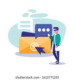 File bubbles and man design, Document data archive storage organize business office and information theme Vector illustration