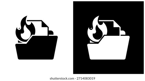 File Burning Icon Set In White And Black Background
