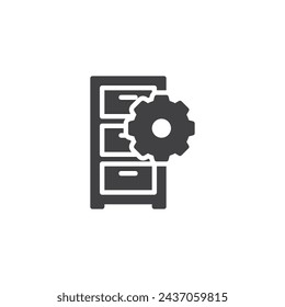 File cabinet and gear vector icon. filled flat sign for mobile concept and web design. Office Organization glyph icon. Symbol, logo illustration. Vector graphics