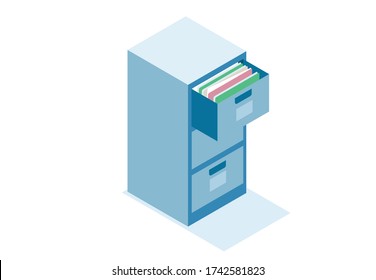 file cabinet isometric blue right view