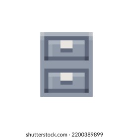 File cabinet pixel art icon, isolated vector illustration. 8-bit. Design for stickers, logo, app.