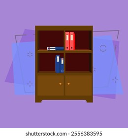 File cabinet. Shelves with folders. Office attributes concept. Vector illustration can be used for topics like archive, furniture, interior