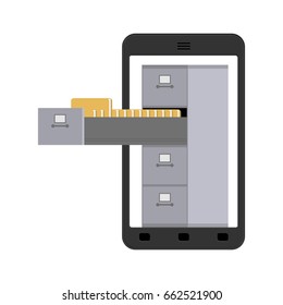 File Cabinet in smartphone. Iron box for documents. Order in File System