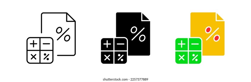 File with calculator line icon. Accounting, savings, calculator, distribution, finance, business, income, savings, profit. finance concept. Vector icon in line, black and colorful style