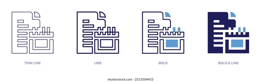 File calendar icon in 4 different styles. Thin Line, Line, Bold, and Bold Line. Duotone style. Editable stroke.