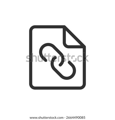 File with chain link, linear icon. Linked document or shared file. Line with editable stroke.
