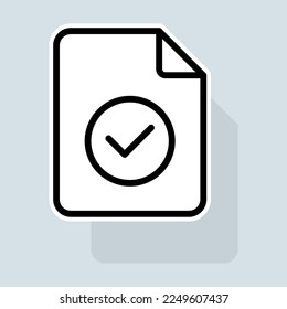 Archivo con icono de marca de verificación. Como, no me gusta, calificar el servicio, el portapapeles con marca de verificación, la clasificación, el portapapeles con las miniaturas hacia arriba. Concepto de retroalimentación. Icono de línea de emoticono de vectores en fondo blanco