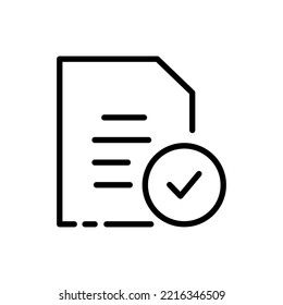 File with checkmark line icon . Tick, cross, successful, success, done, checked, approved, verified. Data set concept. Vector black line icon on a white background