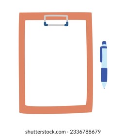 Clipart del soporte del clip de archivo. Portapapeles simple en blanco con lápiz de ilustración plana vectorial estilo caricatura de clipart, doodle dibujado a mano. Estudiantes, aula, material escolar, de vuelta al concepto escolar