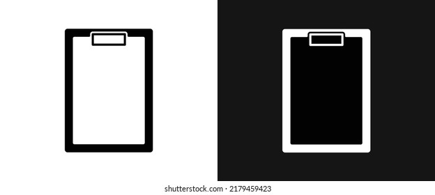 File clip holder flat icon for web. Simple clipboard sign web icon silhouette with invert color. Blank empty clipboard solid black icon vector design. Clip holder logo symbol vector. Office concept