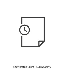 File and clock outline icon. linear style sign for mobile concept and web design. Deadline document file simple line vector icon. Symbol, logo illustration. Pixel perfect vector graphics
