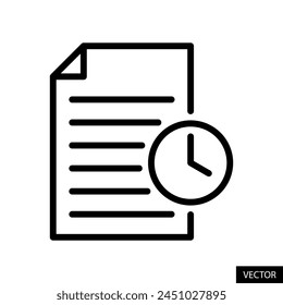 File clock, report, to do list vector icon in line style design for website, app, UI, isolated on white background. Editable stroke. EPS 10 vector illustration.