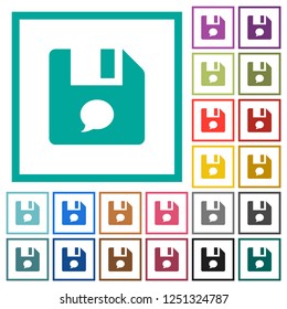 File comment flat color icons with quadrant frames on white background