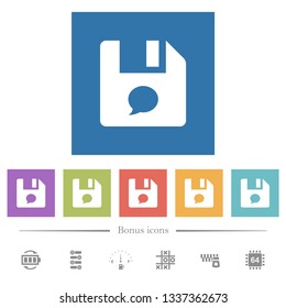 File comment flat white icons in square backgrounds. 6 bonus icons included.