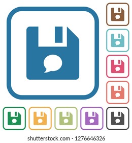 File comment simple icons in color rounded square frames on white background