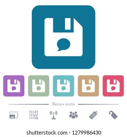 File comment white flat icons on color rounded square backgrounds. 6 bonus icons included