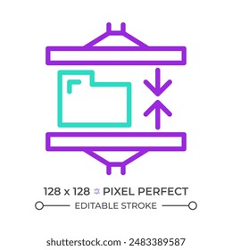File compression two color line icon. Data management bicolor outline symbol. Efficient data storage. Archive file. Duotone linear pictogram. Isolated illustration. Editable stroke