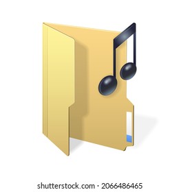 File computer folder with music note icon isolated on white background