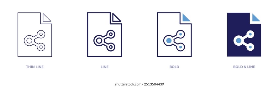 Icono de configuración de archivo en 4 estilos diferentes. Línea delgada, línea, negrita y línea negrita. Estilo duotono. Trazo editable.