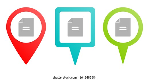 file, contract, application, pin icon. Multicolor pin vector icon, diferent type map and navigation point.