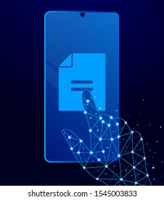 file, contract, application touch phone. Polygon style touch phone vector