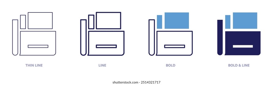 Icono de convertidor de archivos en 4 estilos diferentes. Línea delgada, línea, negrita y línea negrita. Estilo duotono. Trazo editable.