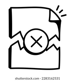 Icono de archivo dañado, diseño de doodle 