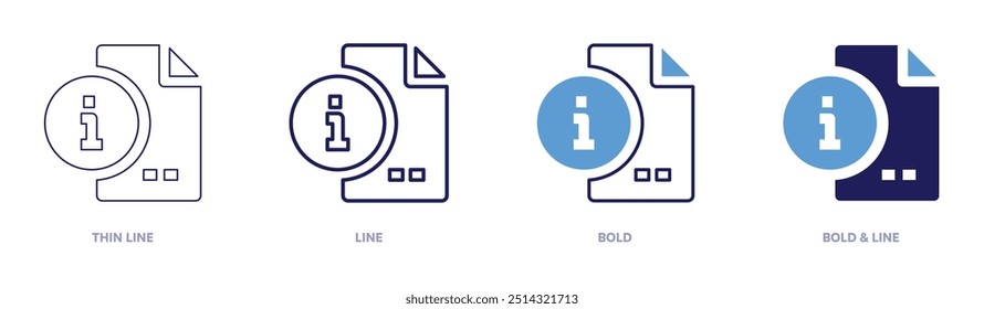 Icono de corrupción de archivos en 4 estilos diferentes. Línea delgada, línea, negrita y línea negrita. Estilo duotono. Trazo editable.