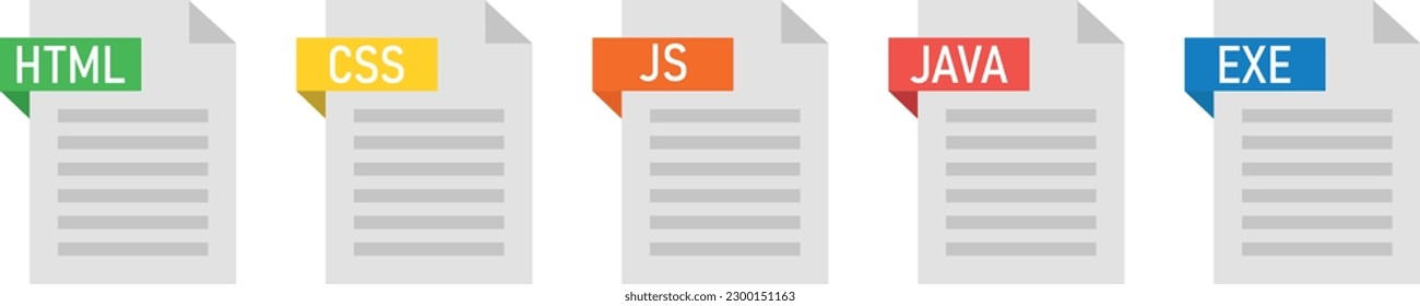 File data icon collection with Programming languages extension. Vector illustration of java, html, css, js, exe extension file