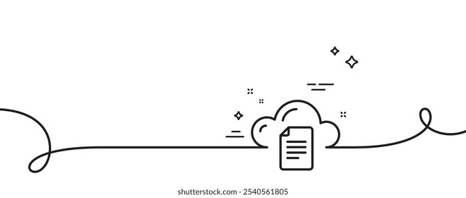 Ícone de linha de armazenamento de dados de arquivo. Uma linha contínua com curva. Sinal de computação em nuvem. Símbolo de tecnologia de hospedagem de documentos. Faixa de opções de estrutura de tópicos única de armazenamento de arquivos. Padrão de curva de loop. Vetor