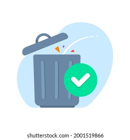 file deleted successfully, throw it away, trash concept illustration flat design vector eps10. simple, modern graphic element for landing page, empty state ui, infographic, icon