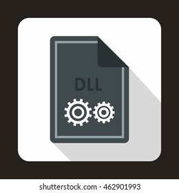 File DLL icon in flat style with long shadow. Document type symbol