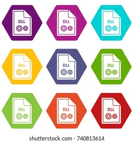 File DLL icon set many color hexahedron isolated on white vector illustration