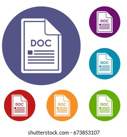 File DOC icons set in flat circle reb, blue and green color for web