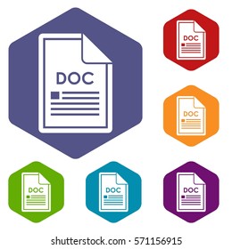 File DOC icons set rhombus in different colors isolated on white background