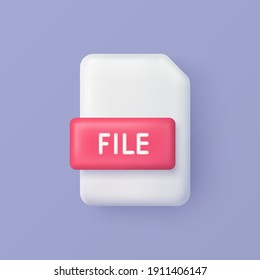 File or document 3d vector icon on background. 