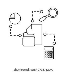 diseño de contorno de vidrio de aumento de círculo de diagrama de calculador de archivos y documentos