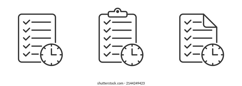 File, document, clock icon set. Flat vector illustration.