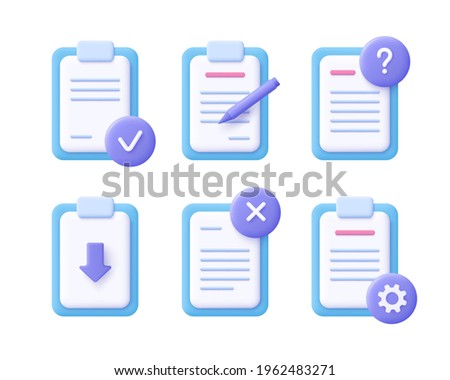 File document concept - realistic icon set. 3d vector illustration.